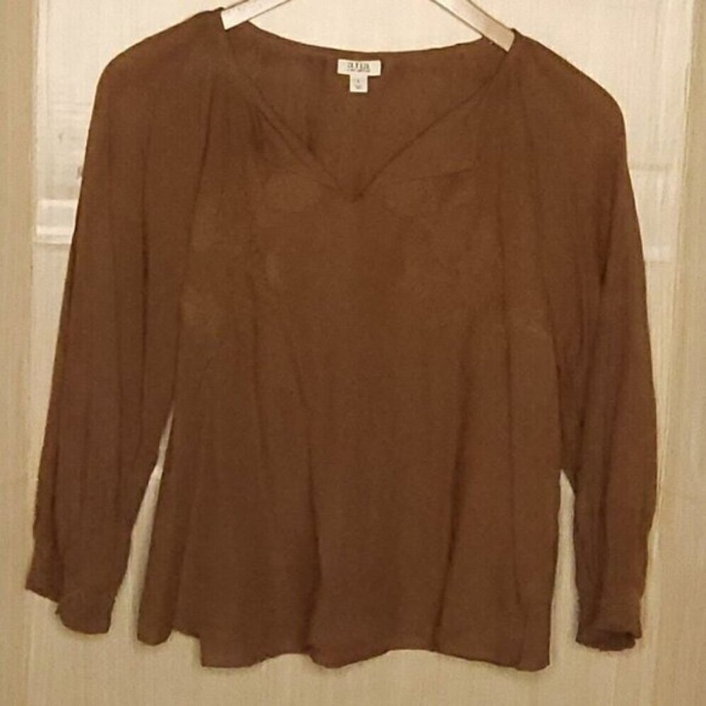 A.N.A Womens Brown Swiss Dot Embroidered Boho Top Large